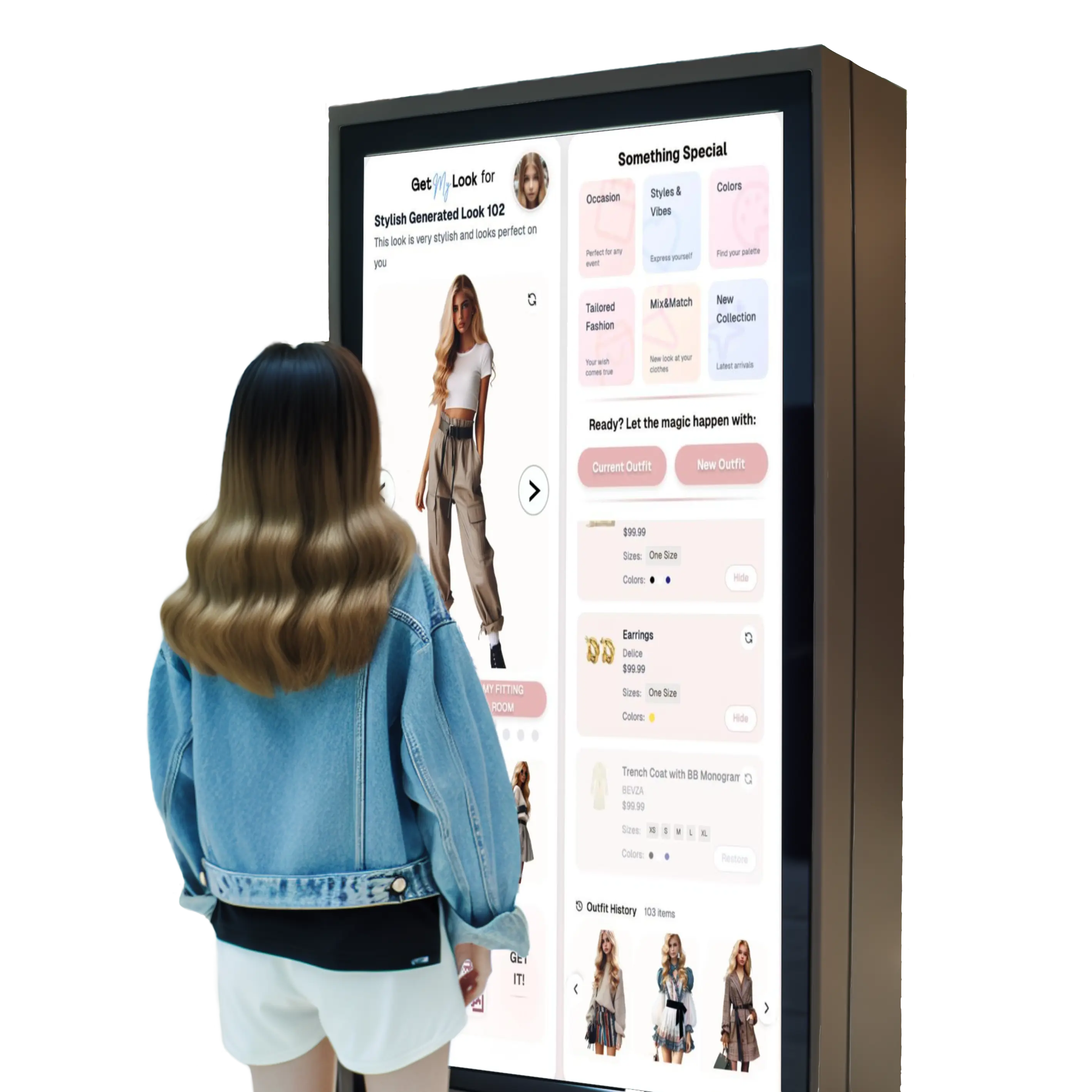 Customer interacts with personal AI stylist on digital signage